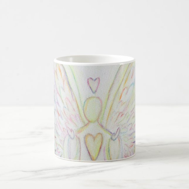 Rainbow Hearts Guardian Angel Coffee Cup or Mug (Center)