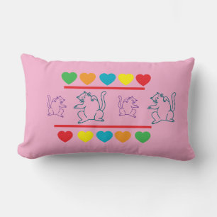 Rainbow Hearts & Happy Cats Lumbar Pillow