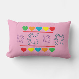 Rainbow Hearts & Happy Cats Lumbar Pillow