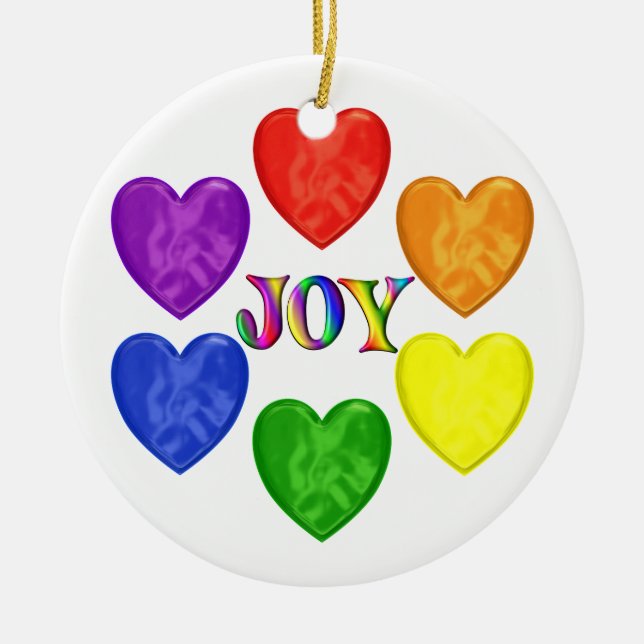 Rainbow Hearts Joy Ceramic Tree Decoration (Front)
