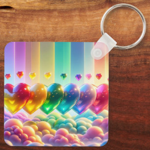 Rainbow Hearts Key Ring
