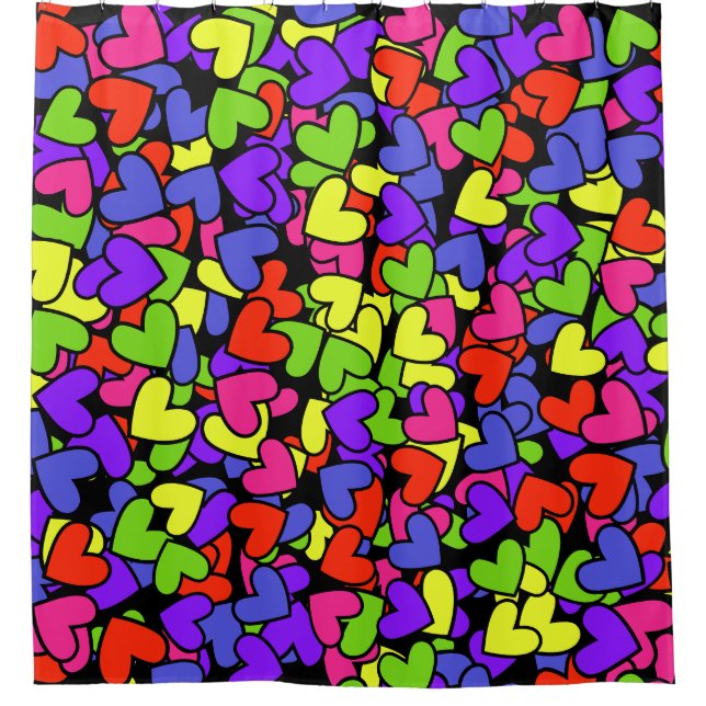 Rainbow Hearts Kids Bath Shower Curtain (Front)