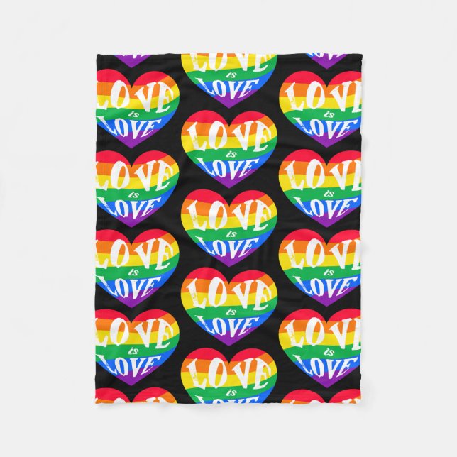 Rainbow Hearts Love Is Love Pride Fleece Blanket (Front)