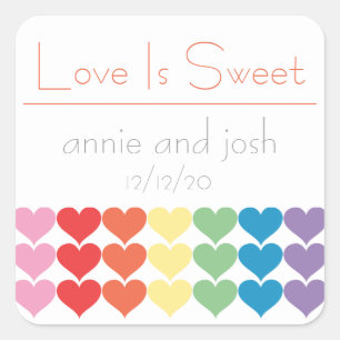 Rainbow Hearts Love Is Sweet Labels (Orange)