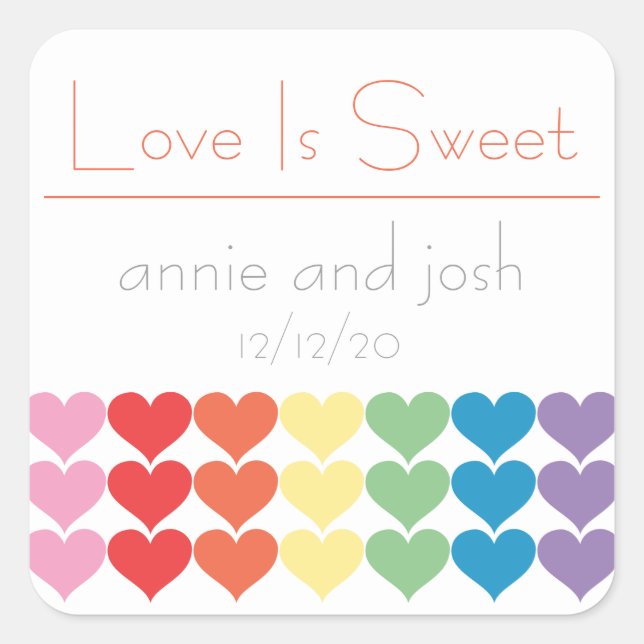 Rainbow Hearts Love Is Sweet Labels (Orange) (Front)