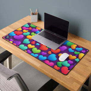 Rainbow Hearts Monogram  Desk Mat