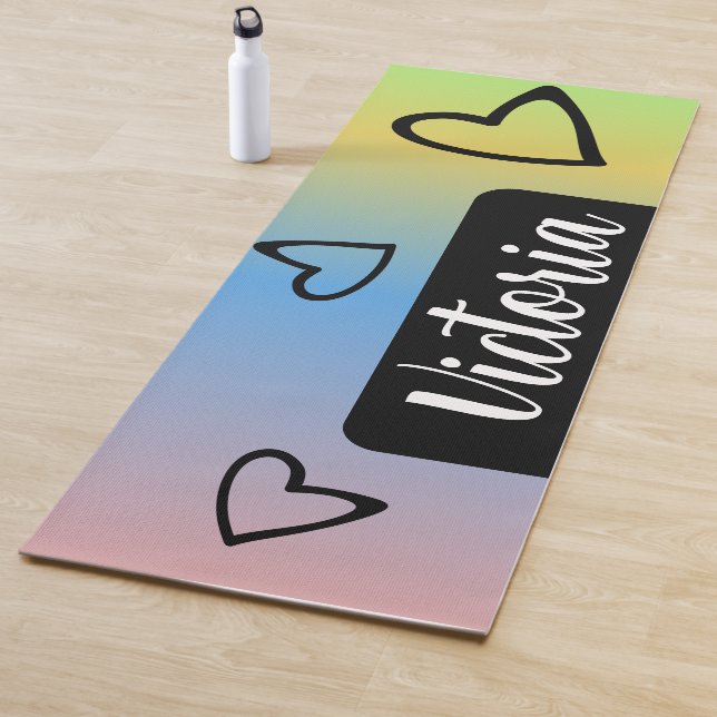 Rainbow Hearts Ombré Name Yoga Mat (In Situ)