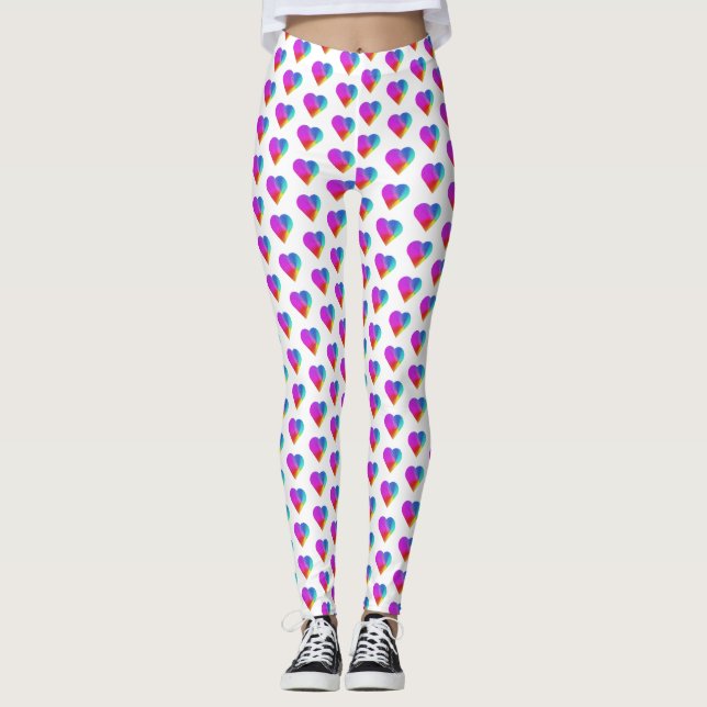 Rainbow Hearts on White Leggings (Front)