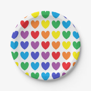 Rainbow Hearts Paper Plate