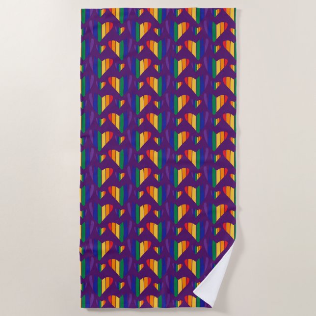 Rainbow Hearts Pattern Beach Towel (Front)