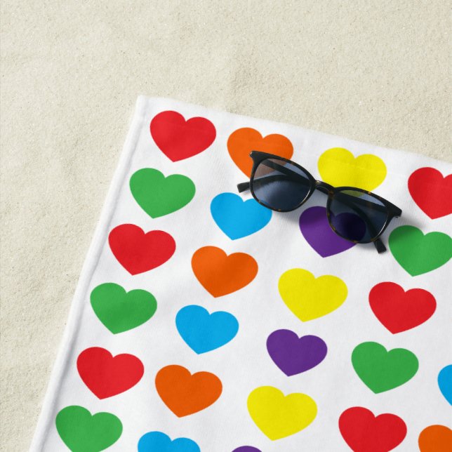 Rainbow Hearts Pattern Beach Towel (In Situ)