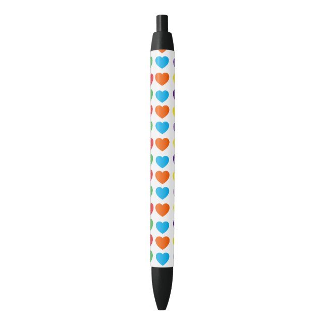 Rainbow Hearts Pattern Black Ink Pen (Front Vertical)
