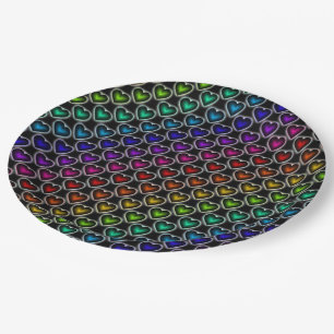 Rainbow Hearts Pattern Paper Plates