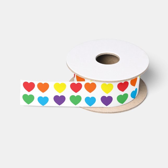 Rainbow Hearts Pattern Satin Ribbon (Spool)