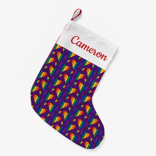 Rainbow Hearts Pattern Small Christmas Stocking (Front (Hanging))