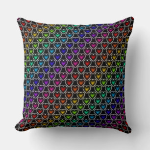 Rainbow Hearts Pattern Throw Pillow