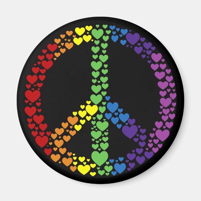 Rainbow Hearts Peace Sign Magnet (Front)