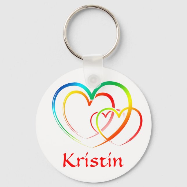 Rainbow Hearts Personalised Name Keychain (Front)