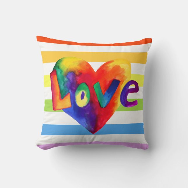 Rainbow Hearts Pillow With The Word Love (Front)