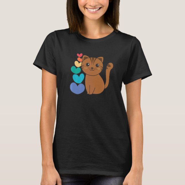 Rainbow Hearts Pride Lgbtq Cute Animals Cat  2 T-Shirt (Front)