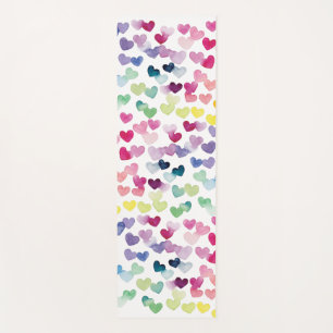 Rainbow hearts pride love colorful watercolor yoga mat