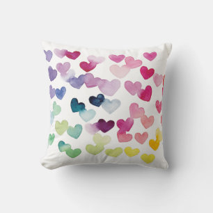Rainbow hearts pride love colourful watercolor cushion