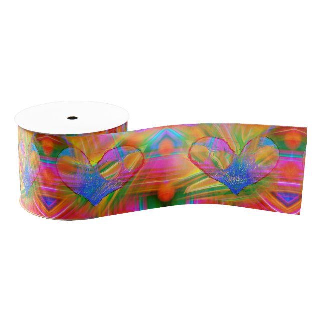 Rainbow Hearts Ribbon Grosgrain Ribbon (Spool)