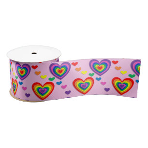 Rainbow hearts ribbon satin ribbon