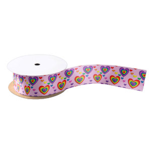 Rainbow hearts ribbon satin ribbon