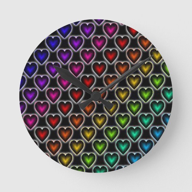 Rainbow Hearts Round Clock (Front)