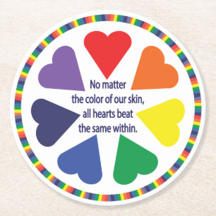 Rainbow Hearts Round Paper Coaster