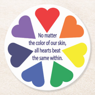 Rainbow Hearts Round Paper Coaster