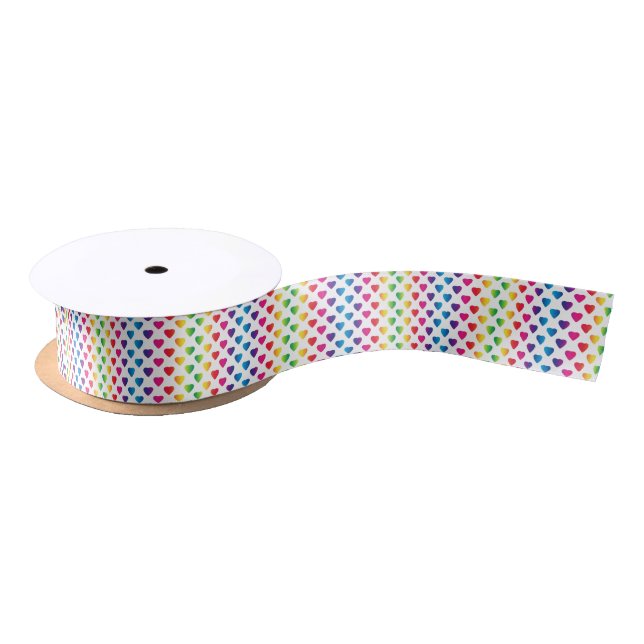 Rainbow Hearts Satin Ribbon (Spool)