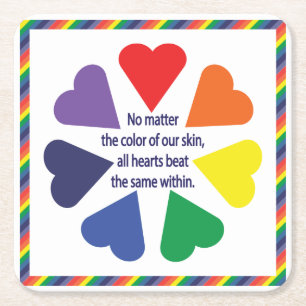 Rainbow Hearts Square Paper Coaster