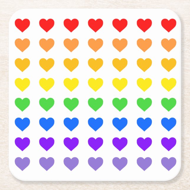 Rainbow Hearts   Square Paper Coaster (Front)