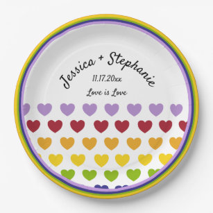 Rainbow Hearts Stripes Patterned Personalised Paper Plate
