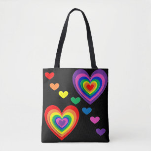 Rainbow hearts tote bag