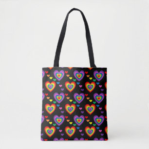 Rainbow hearts tote bag