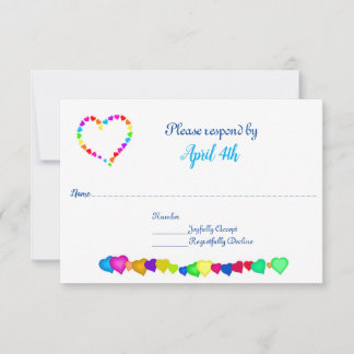 Rainbow Hearts Wedding Invitation RSVP