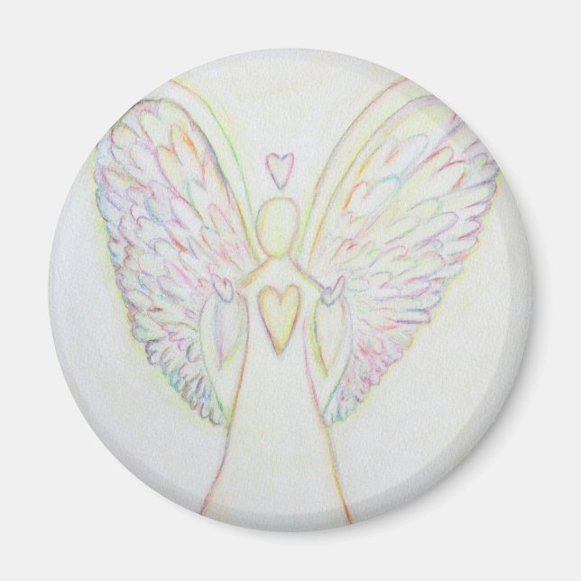 Rainbow Hearts White Angel Art Magnet (Front)