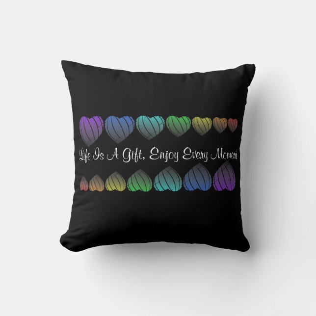 Rainbow hearts with positive words cushion (Front)