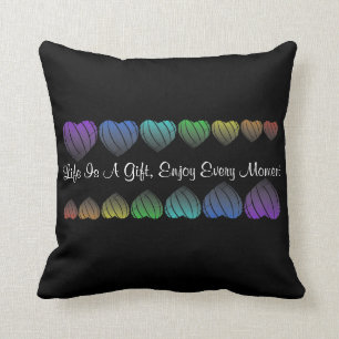 Rainbow hearts with positive words cushion