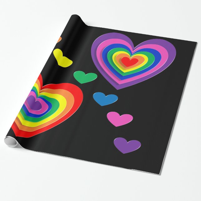 Rainbow hearts wrapping paper (Unrolled)