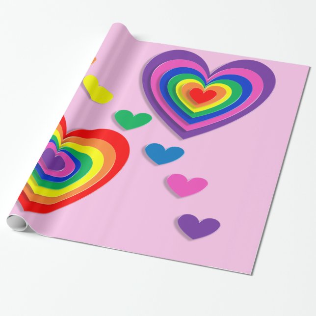 Rainbow hearts wrapping paper (Unrolled)