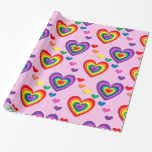 Rainbow hearts wrapping paper
