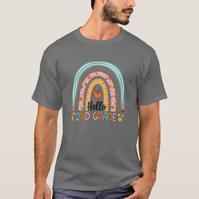 Rainbow Hello 2Nd Grade Teacher T-Shirt (Front)