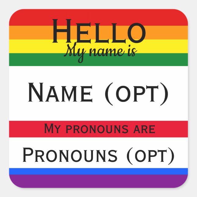 Rainbow Hello Pronouns  Square Sticker (Front)