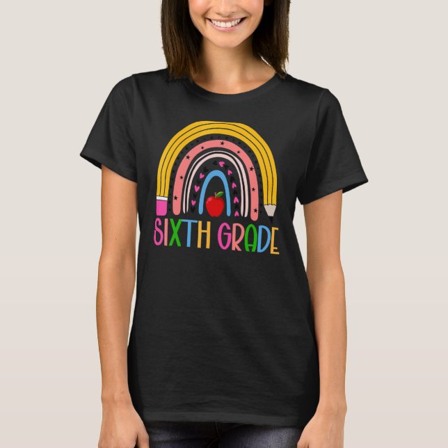 Rainbow Hello Sixth 6th Grade Teacher First Day Of T-Shirt (Front)