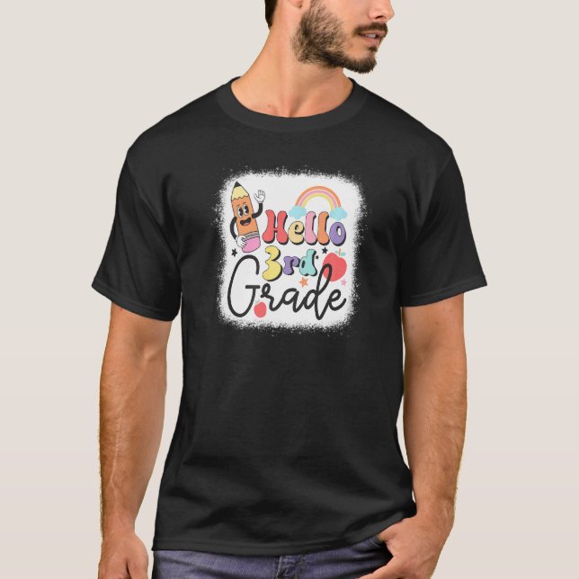 Rainbow Hello Third 3rd Grade Teacher First Day Of T-Shirt (Front)