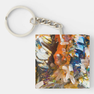 Rainbow Hematite Crystal Heart Valentines Key Ring